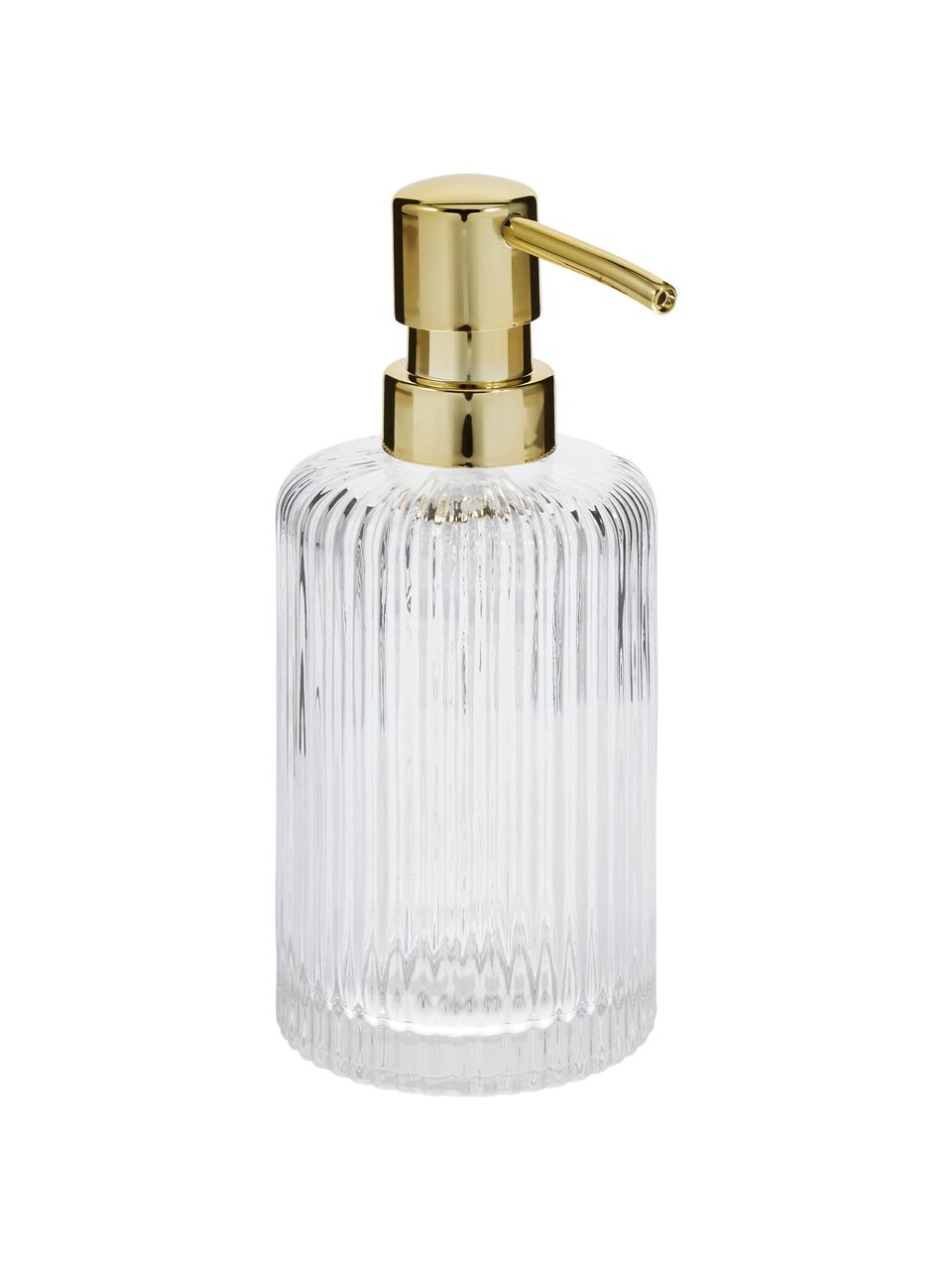 Distributeur de savon en verre Gulji, Transparent, couleur dorée, Ø 7 x haut. 17 cm