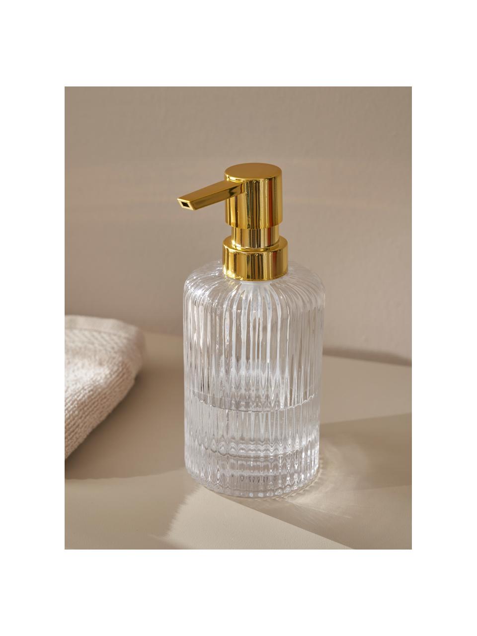 Distributeur de savon en verre Gulji, Transparent, couleur dorée, Ø 7 x haut. 17 cm