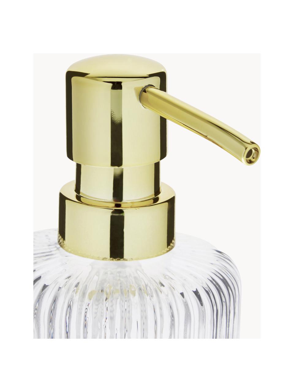 Dispenser sapone in vetro Gulji, Contenitore: vetro, Testa della pompa: materiale sintetico, Trasparente, dorato, Ø 7 x Alt. 17 cm
