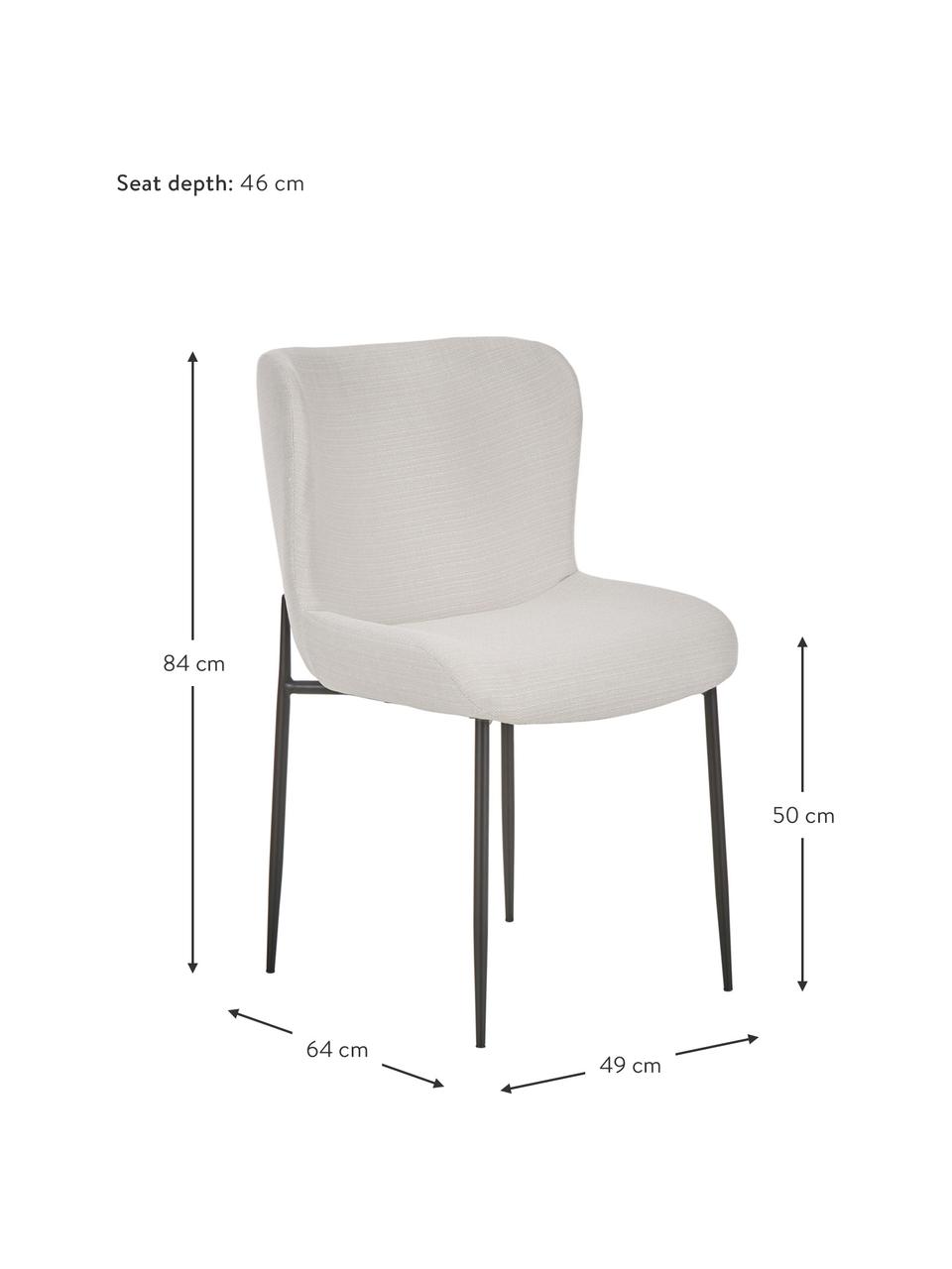 Chaise rembourrée design Tess, Tissu blanc crème, pieds noirs, larg. 49 x prof. 64 cm
