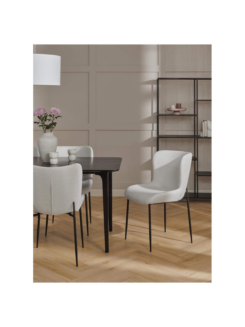 Gestoffeerde stoel Tess in crèmewit, Bekleding: polyester, Poten: gepoedercoat metaal, Geweven stof crèmewit, poten zwart, B 49 x D 64 cm
