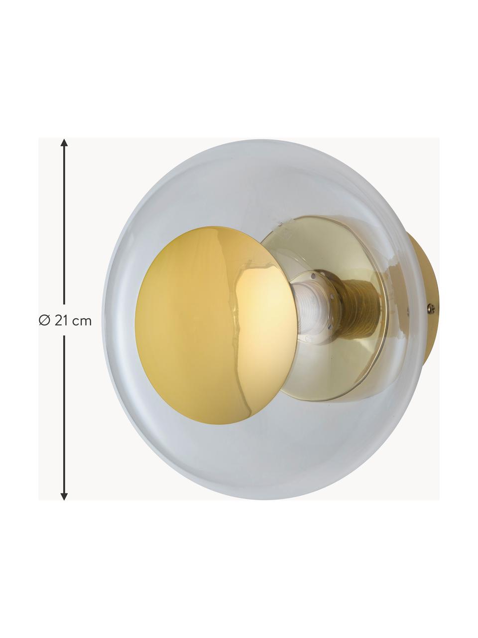 Ručne fúkané nástenné svietidlo Horizon, Priehľadná, odtiene zlatej, Ø 21 x H 17 cm