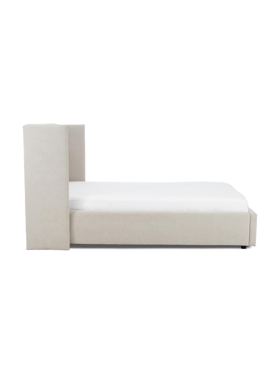 Polsterbett Star mit Stauraum, Bezug: Polyester (Strukturstoff), Korpus: Massives Kiefernholz und , Webstoff Hellbeige, B 160 x L 200 cm