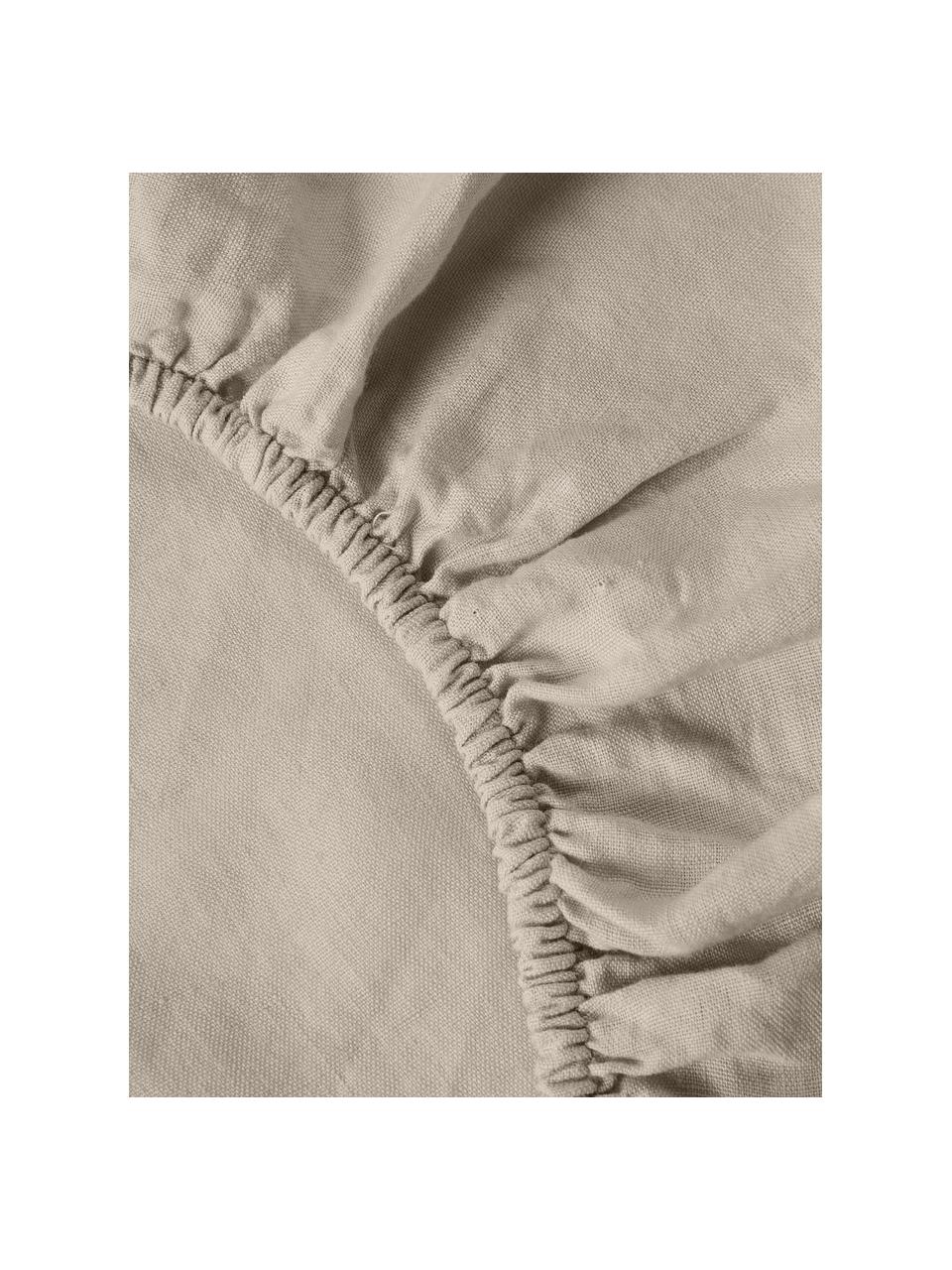 Drap-housse en lin délavé pour sommier tapissie Airy, Beige, larg. 90 x long. 200 cm, haut. 35 cm