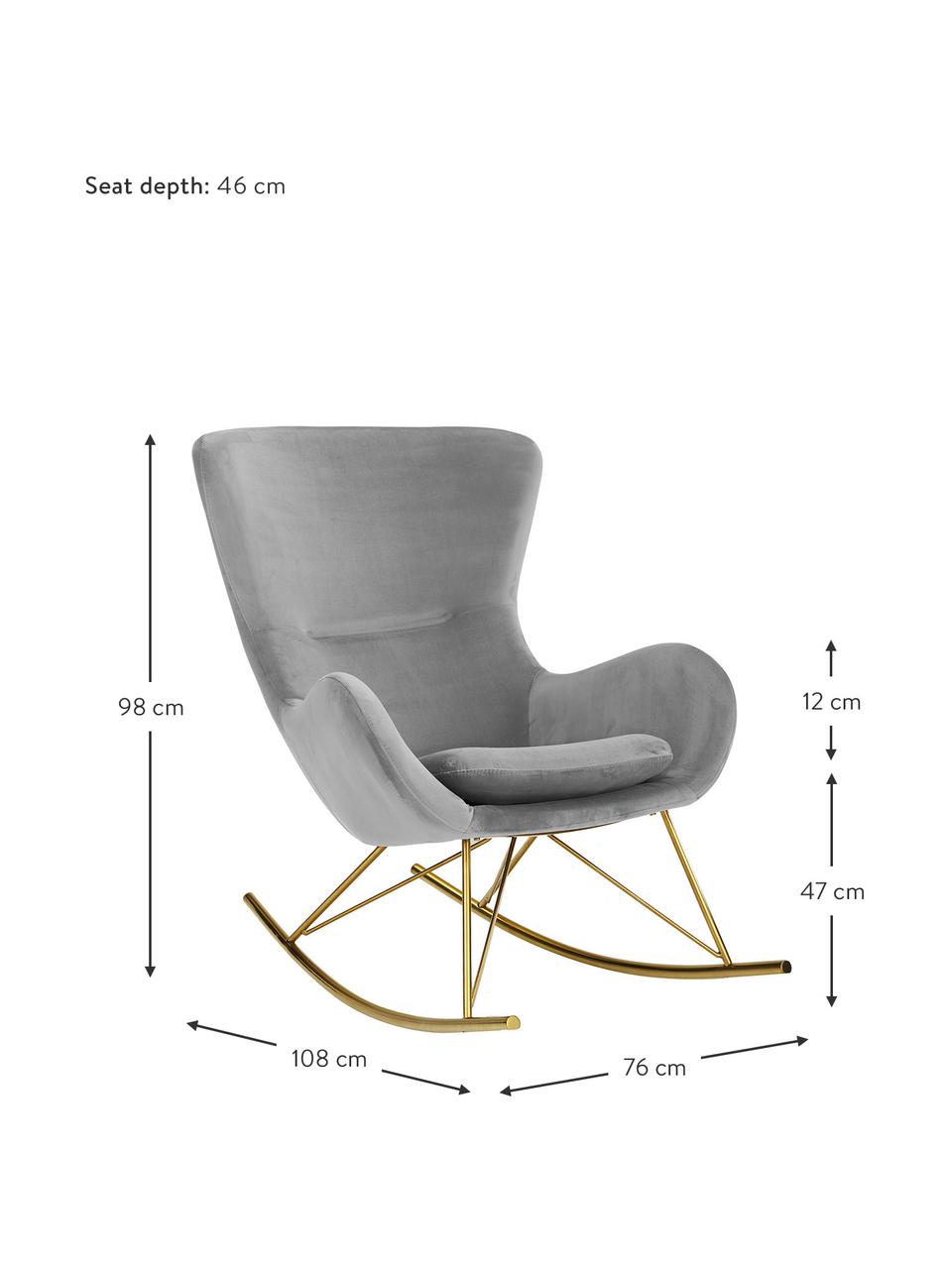 Mecedora de terciopelo Wing, Tapizado: terciopelo (poliéster) Al, Estructura: metal galvanizado, Terciopelo gris, dorado, An 66 x F 102 cm