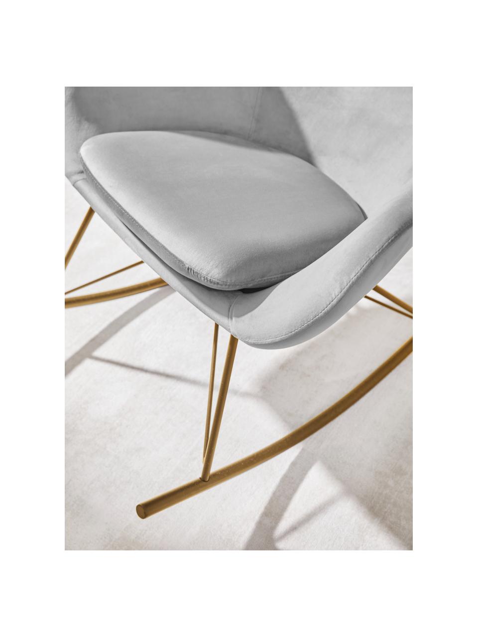 Fluwelen schommelstoel Wing met metalen poten, Bekleding: fluweel (polyester), Frame: gegalvaniseerd metaal, Fluweel grijs, goudkleurig, B 76 x D 108 cm