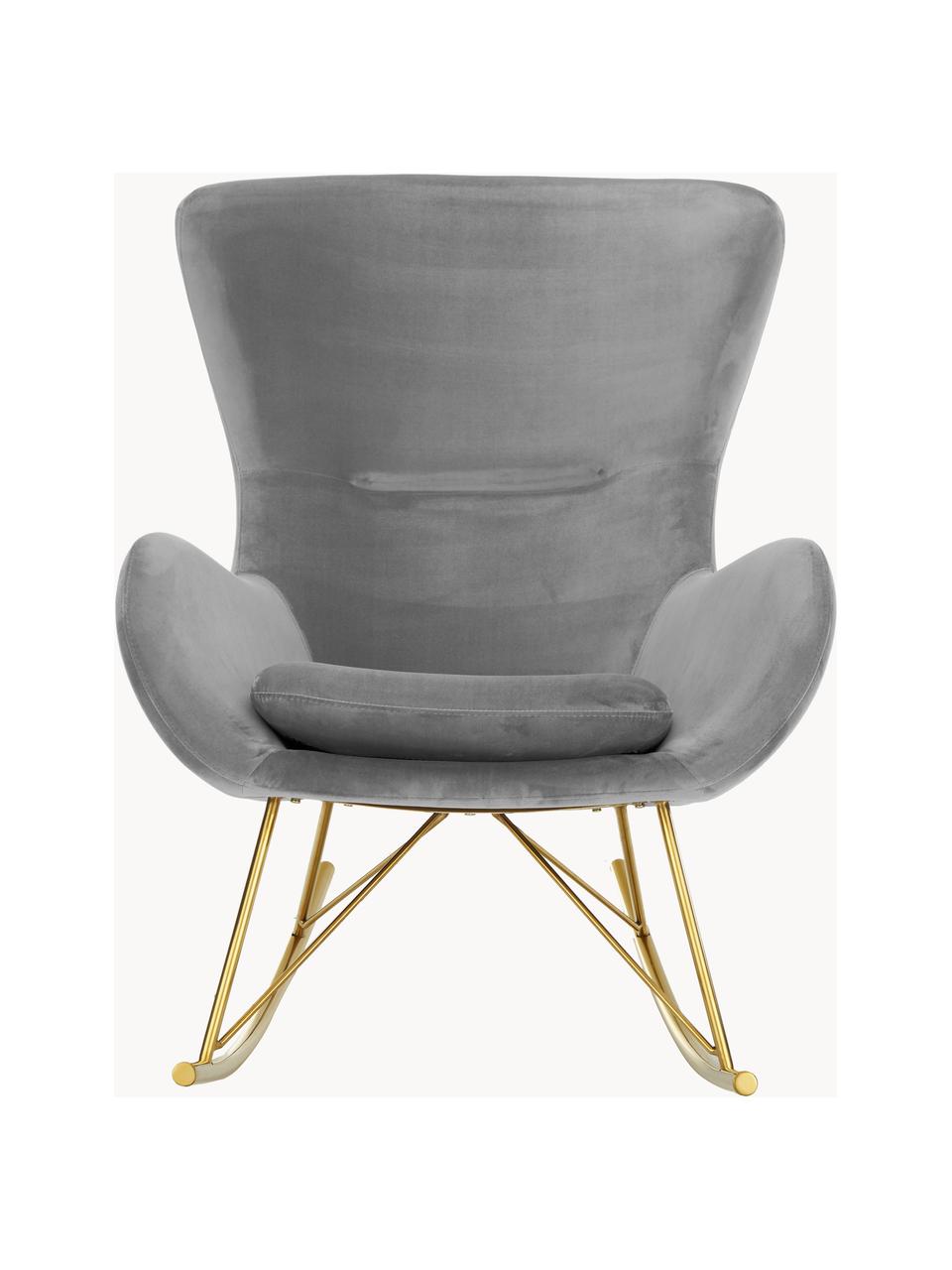 Fauteuil à bascule en velours Wing, Velours gris, cadre doré, larg. 76 x prof. 108 cm