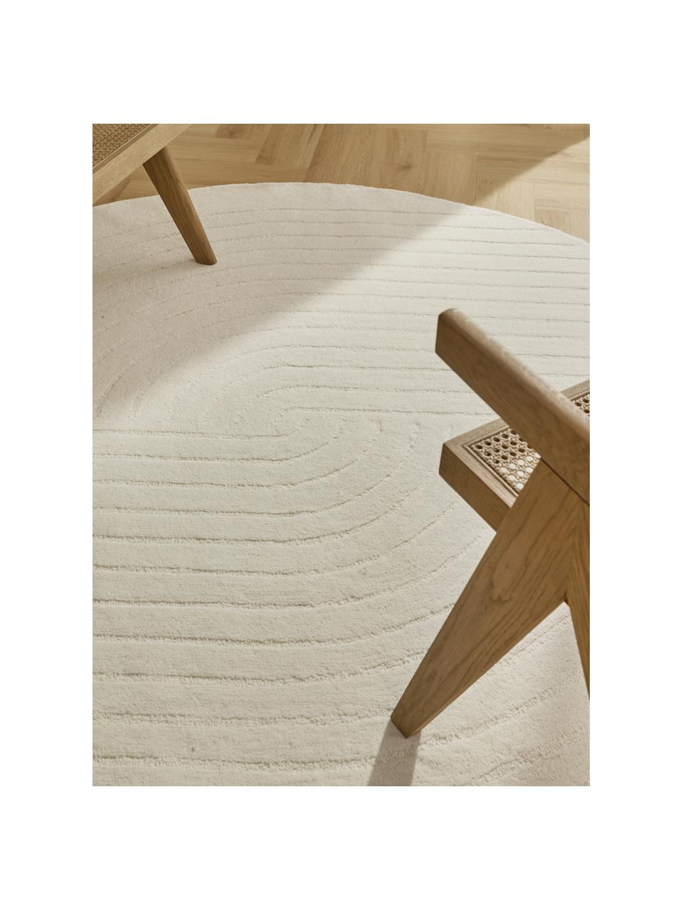 Alfombra redonda artesanal de lana Mason, Parte superior: 100% lana, Reverso: 100% algodón Las alfombra, Blanco crema, Ø 120 cm (Tamaño S)