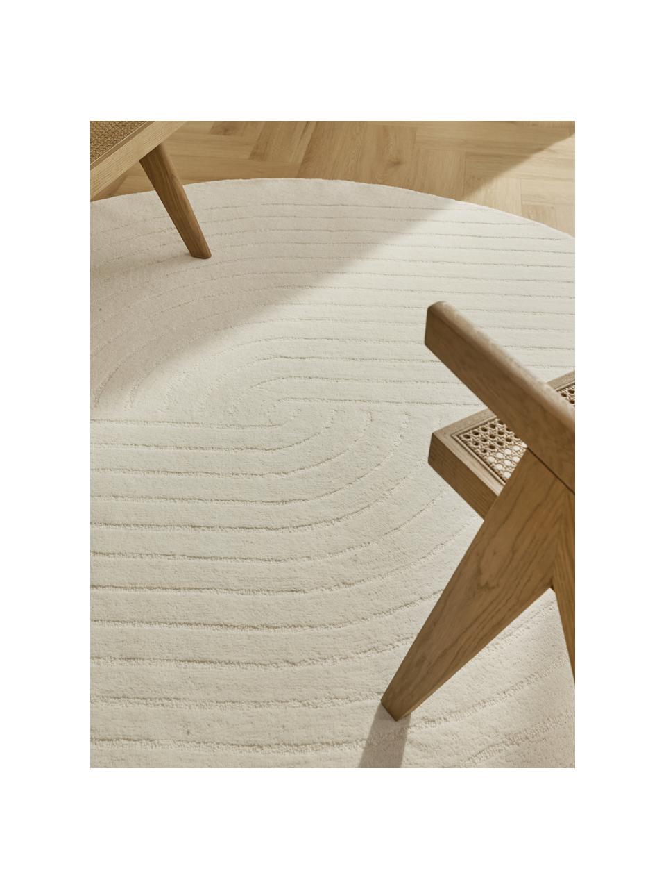 Kulatý ručně tkaný vlněný koberec Mason, Krémově bílá, Ø 120 cm (velikost S)