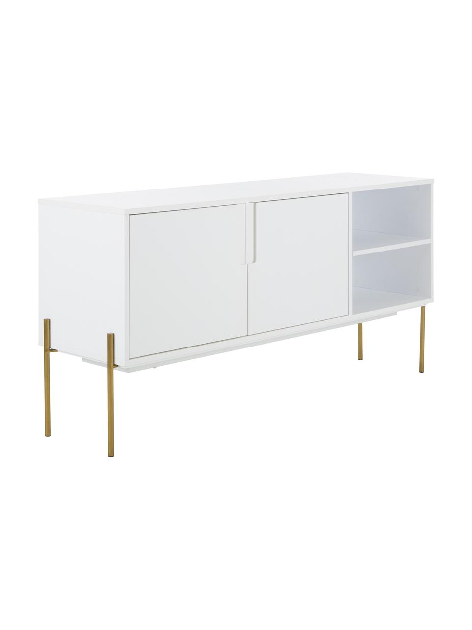 Credenza bianca con ante Jesper, Corpo: bianco Piedini: dorato lucido, Larg. 160 x Alt. 80 cm