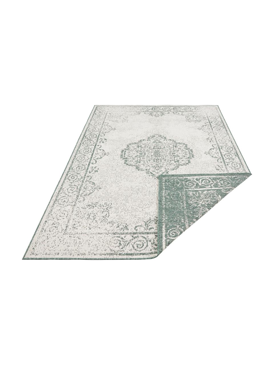 Tapis réversible intérieur-extérieur aspect vintage vert/crème Cebu, Polypropylène, Vert, blanc crème, larg. 160 x long. 230 cm (taille M)