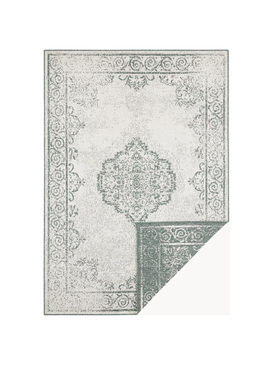 Tapis réversible intérieur-extérieur aspect vintage vert/crème Cebu, 100 % polypropylène, Vert sauge, blanc cassé, larg. 160 x long. 230 cm (taille M)