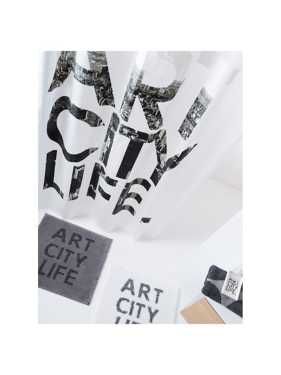 Duschvorhang Art City Life mit Schriftzug, Weiß, Schwarz, Grau, 180 x 200 cm