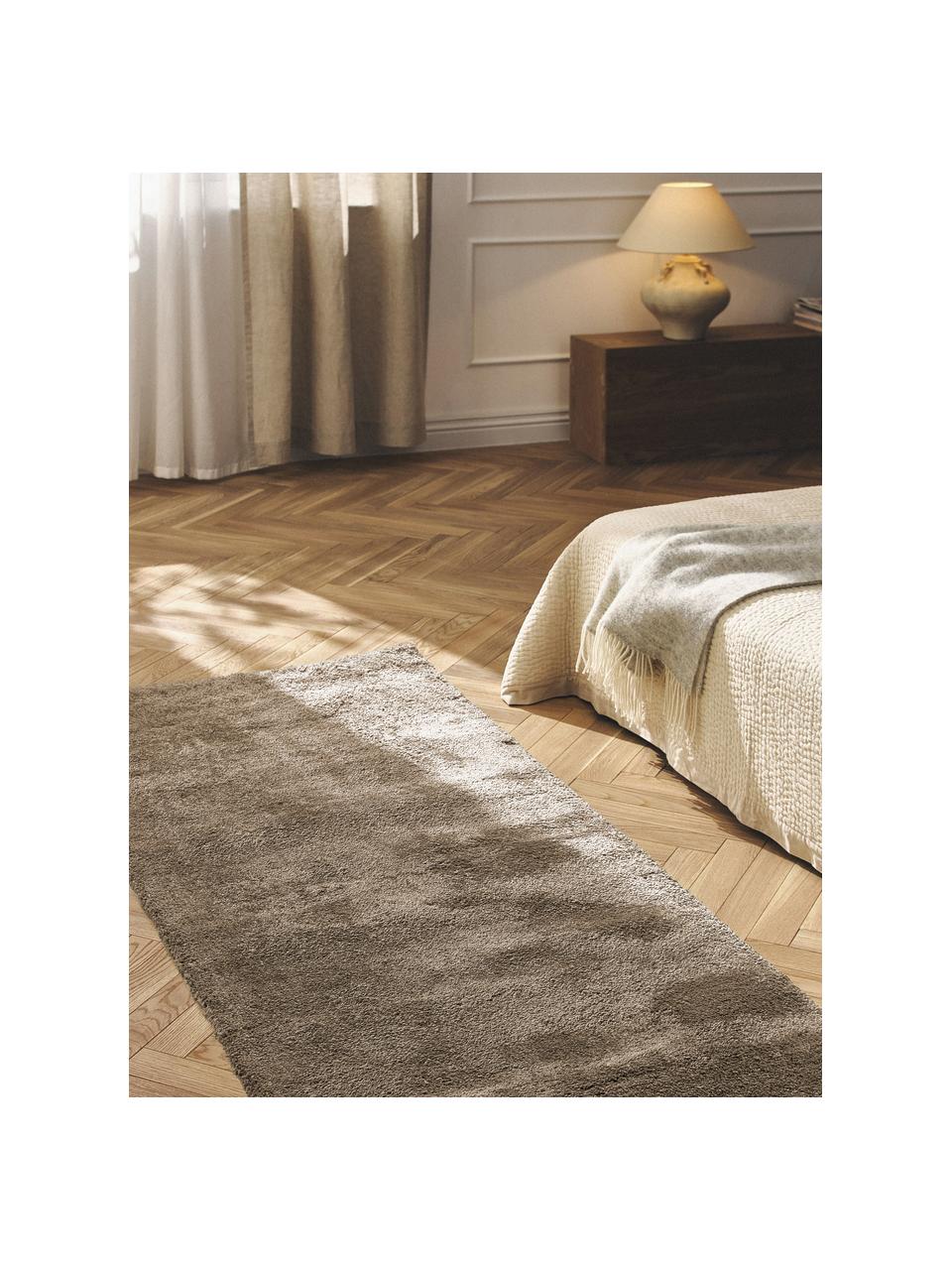 Flauschiger Hochflor-Läufer Leighton, Mikrofaser (100 % Polyester, GRS-zertifiziert), Braun, B 80 x L 200 cm