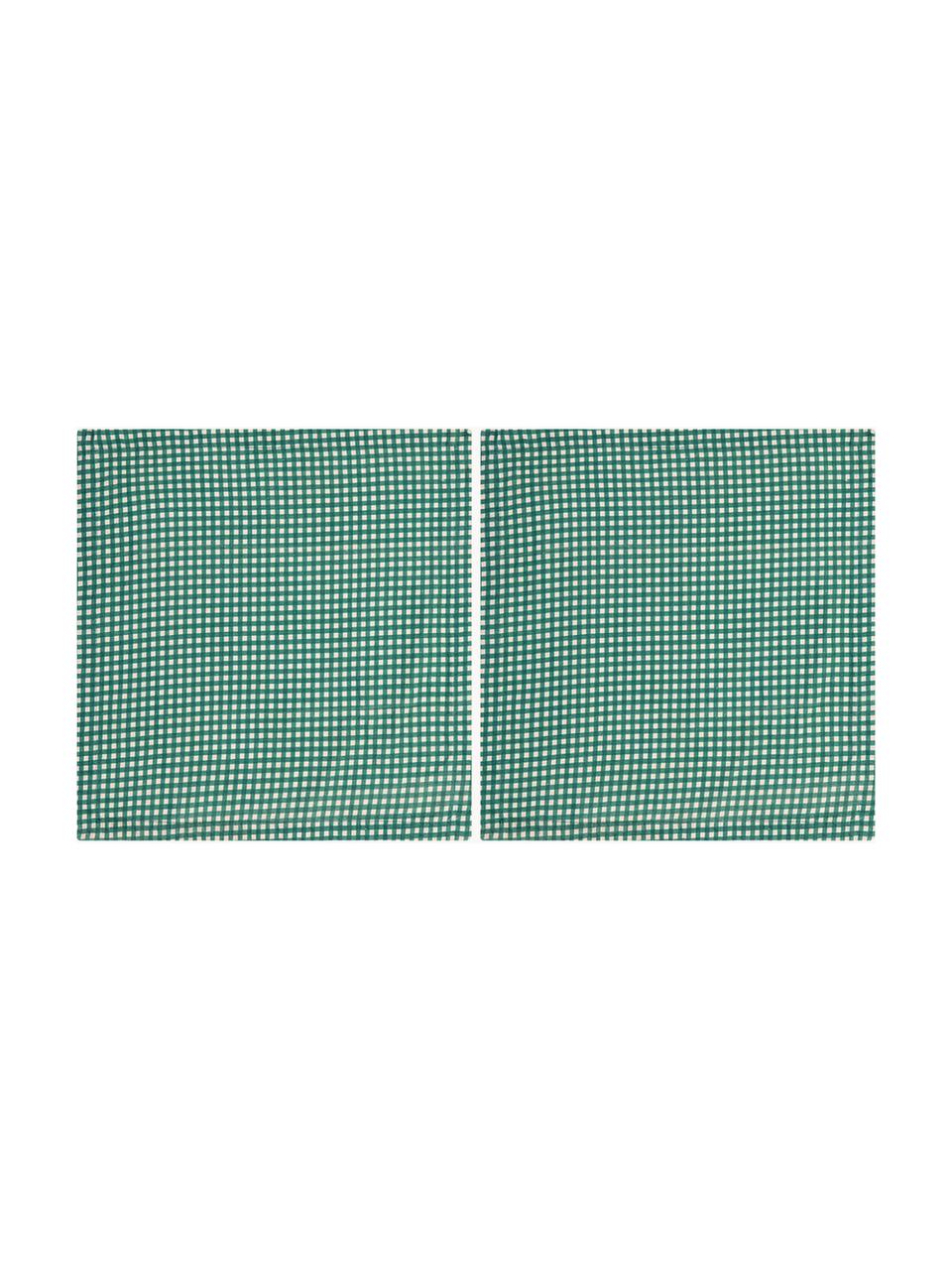 Serviettes Gingham, 2 pièces, 100 % coton, Vert, beige clair, larg. 45 x long. 45 cm