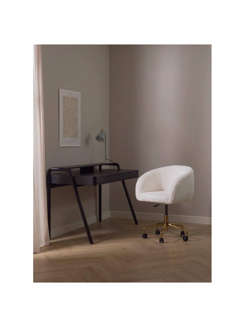 Plyšová židle k psacímu stolu Emmie, výškově nastavitelná, Bílá, zlatá, Š 58 cm, H 60 cm