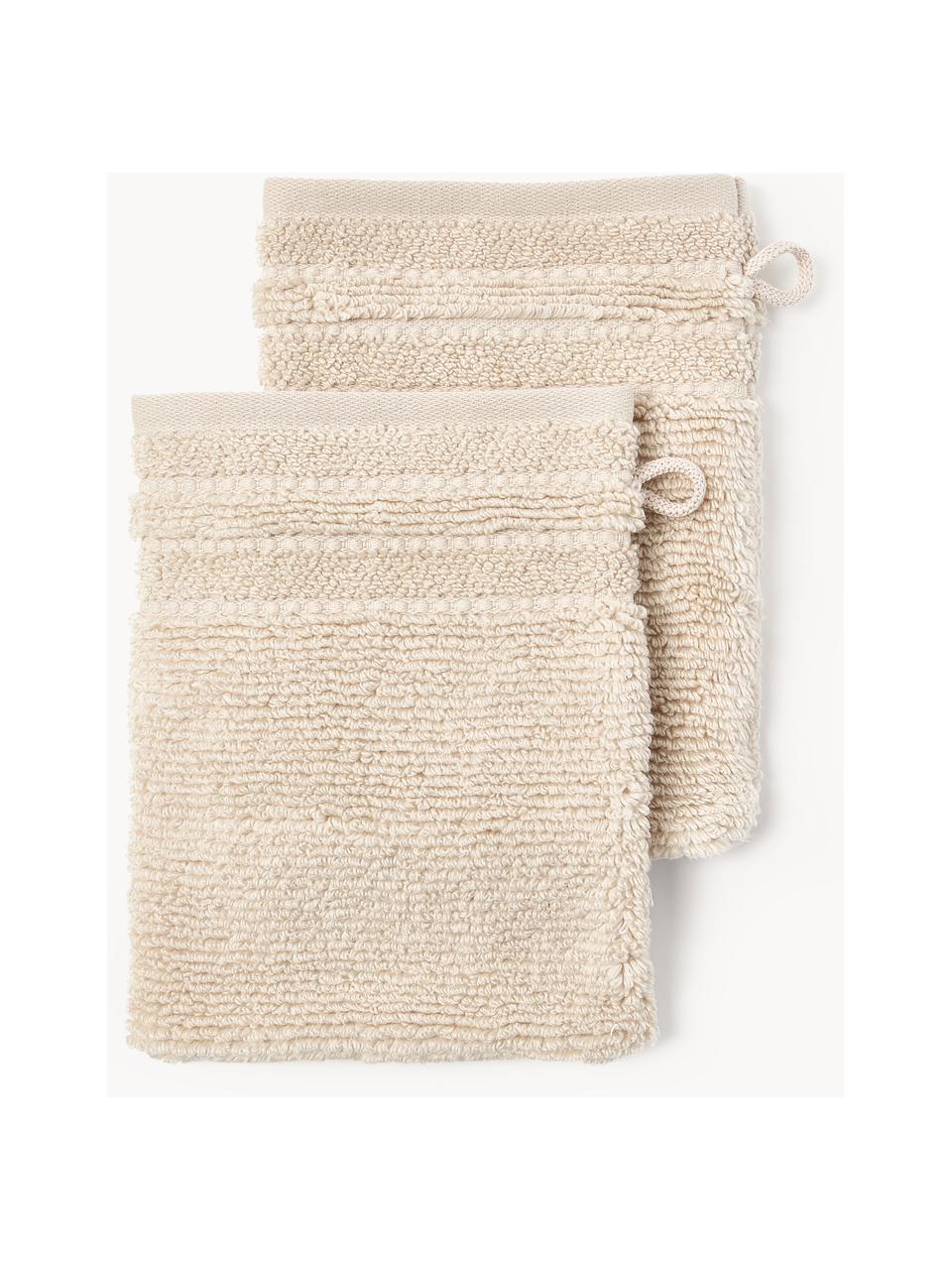 Gants de toilette avec bordure décorative Luxe, 2 pièces, Beige clair, Gants de toilette, larg. 16 x haut. 22 cm