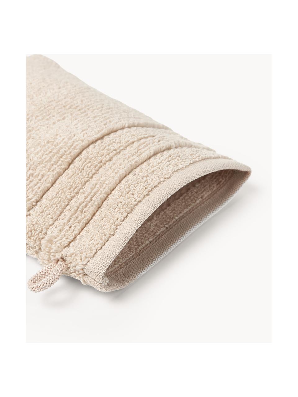 Gants de toilette avec bordure décorative Luxe, 2 pièces, Beige clair, Gants de toilette, larg. 16 x haut. 22 cm