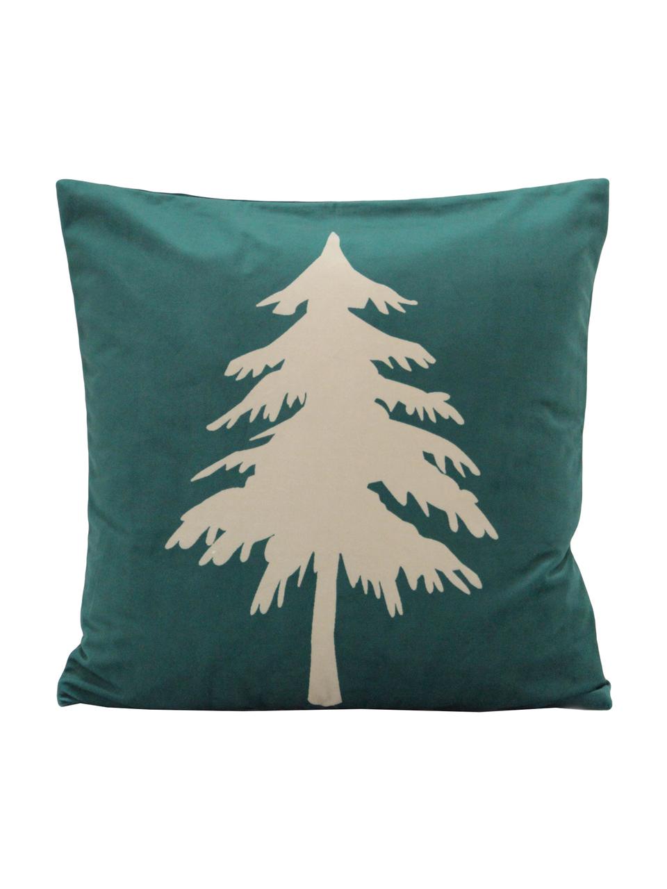 Housse de coussin vert foncé en velours Christmas Tree, Vert, beige