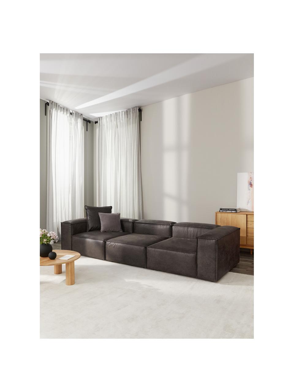 Modulaire bank Lennon (4-zits) van gerecycled leer, Bekleding: gerecycled leer (70% leer, Frame: massief hout, multiplex, Poten: kunststof, Leer taupe, B 327 x H 119 cm