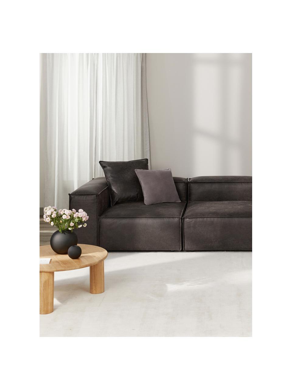 Sofa modułowa ze skóry z recyklingu Lennon (4-osobowa), Tapicerka: skóra z recyklingu (70% s, Stelaż: lite drewno sosnowe z cer, Nogi: tworzywo sztuczne, Szarobrązowa skóra, S 327 x G 119 cm