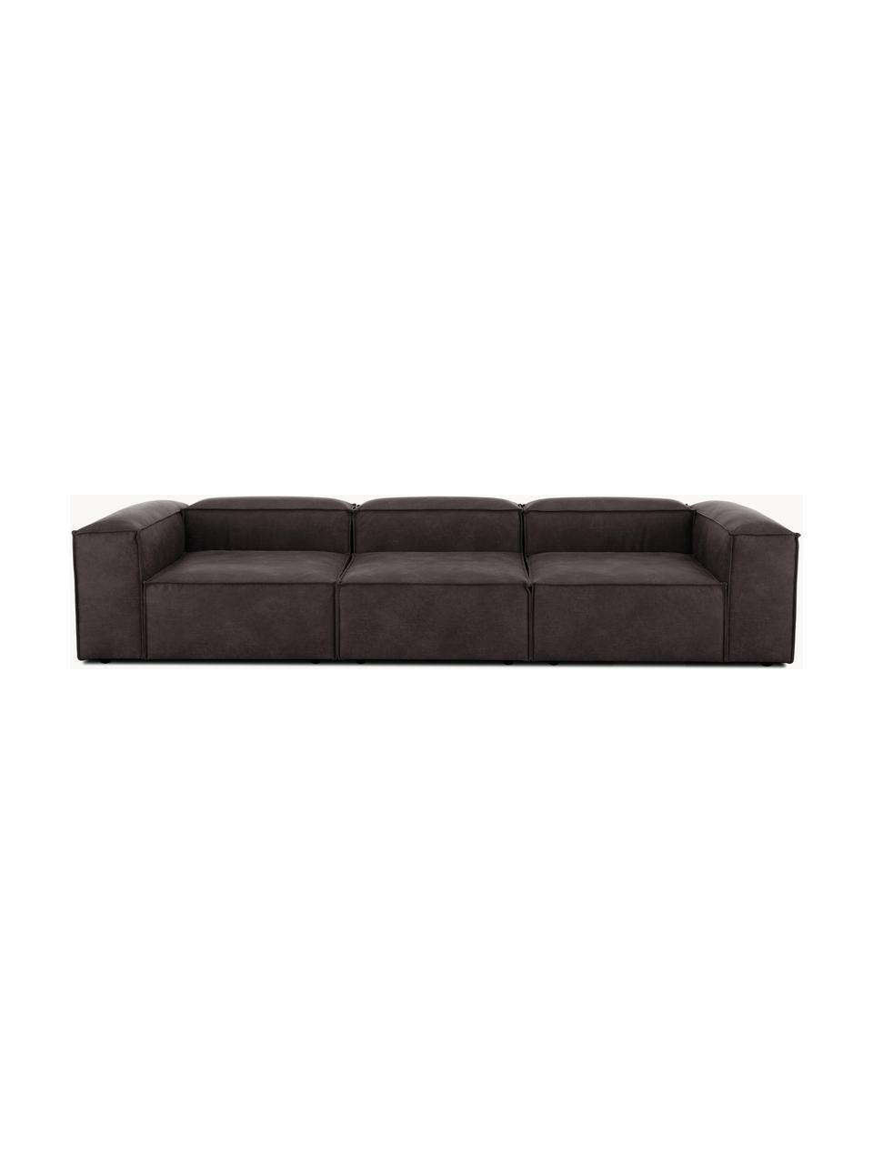 Divano componibile 4 posti in pelle riciclata Lennon, Rivestimento: pelle riciclata (70 % pel, Rivestimento: imbottitura in schiuma co, Pelle taupe, Larg. 327 x Prof. 119 cm