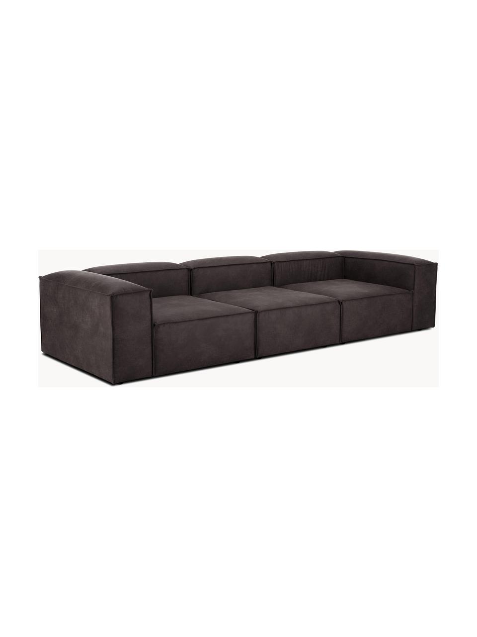 Modulaire bank Lennon (4-zits) van gerecycled leer, Bekleding: gerecycled leer (70% leer, Frame: massief hout, multiplex, Poten: kunststof Dit product is , Leer taupe, B 327 x H 119 cm