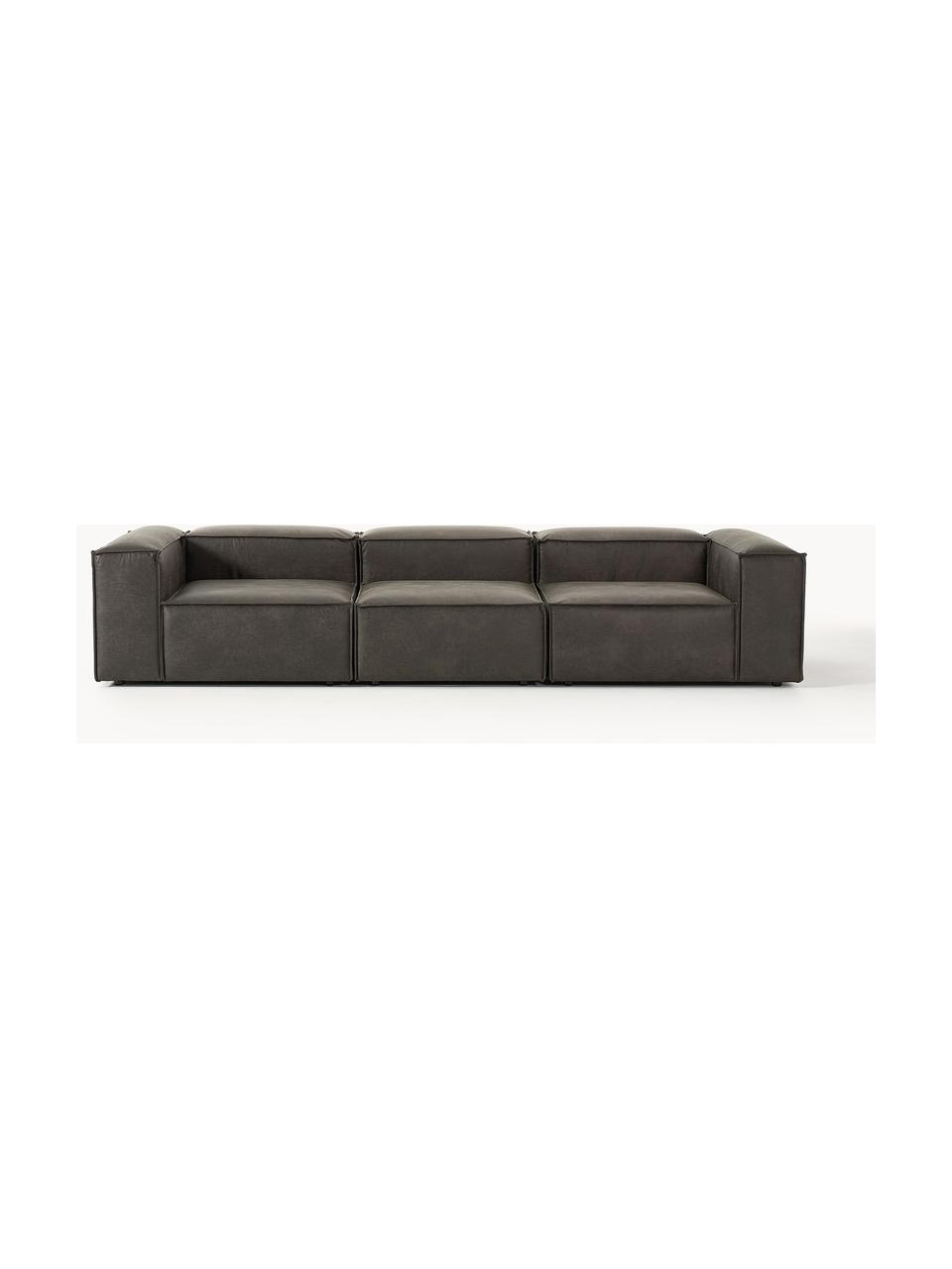 Modulares Sofa Lennon (4-Sitzer) aus recyceltem Leder, Bezug: Recyceltes Leder (70 % Le, Gestell: Massives Holz, Sperrholz, Leder Taupe, B 327 x T 119 cm