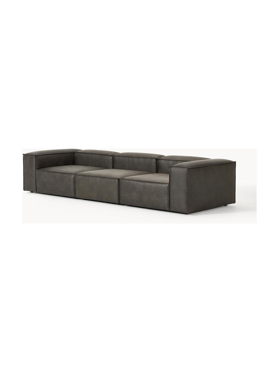 Modulares Sofa Lennon (4-Sitzer) aus recyceltem Leder, Bezug: Recyceltes Leder (70 % Le, Gestell: Massives Holz, Sperrholz, Füße: Kunststoff Dieses Produkt, Leder Taupe, B 327 x T 119 cm