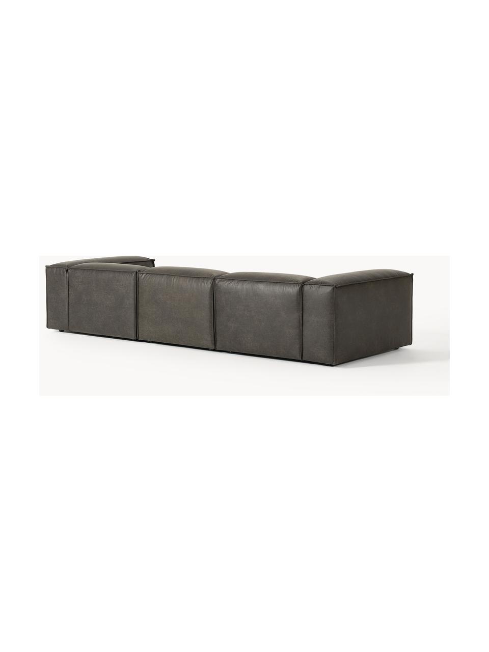 Modulares Sofa Lennon (4-Sitzer) aus recyceltem Leder, Bezug: Recyceltes Leder (70 % Le, Gestell: Massives Holz, Sperrholz, Füße: Kunststoff Dieses Produkt, Leder Taupe, B 327 x T 119 cm