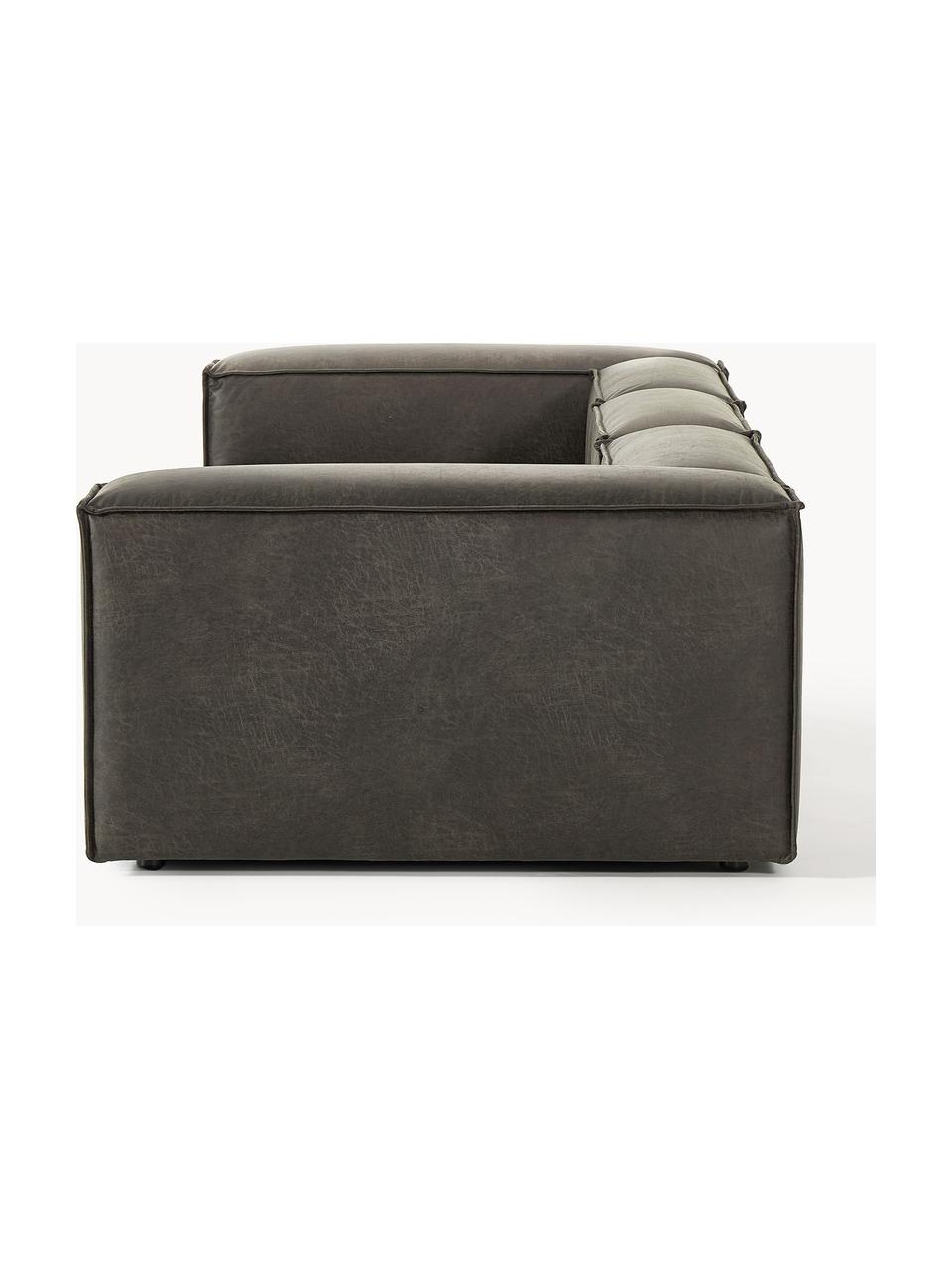 Modulaire bank Lennon (4-zits) van gerecycled leer, Bekleding: gerecycled leer (70% leer, Frame: massief hout, multiplex, Poten: kunststof Dit product is , Leer taupe, B 327 x H 119 cm