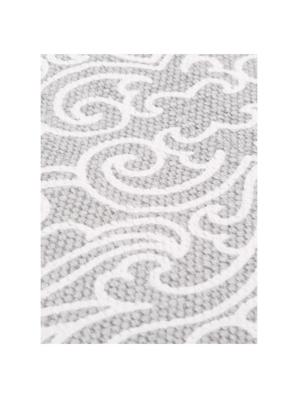 Tappeto in cotone tessuto piatto a mano con nappe Salima, 100% cotone, Grigio chiaro, bianco crema, Larg. 70 x Lung. 140 cm (taglia XS)