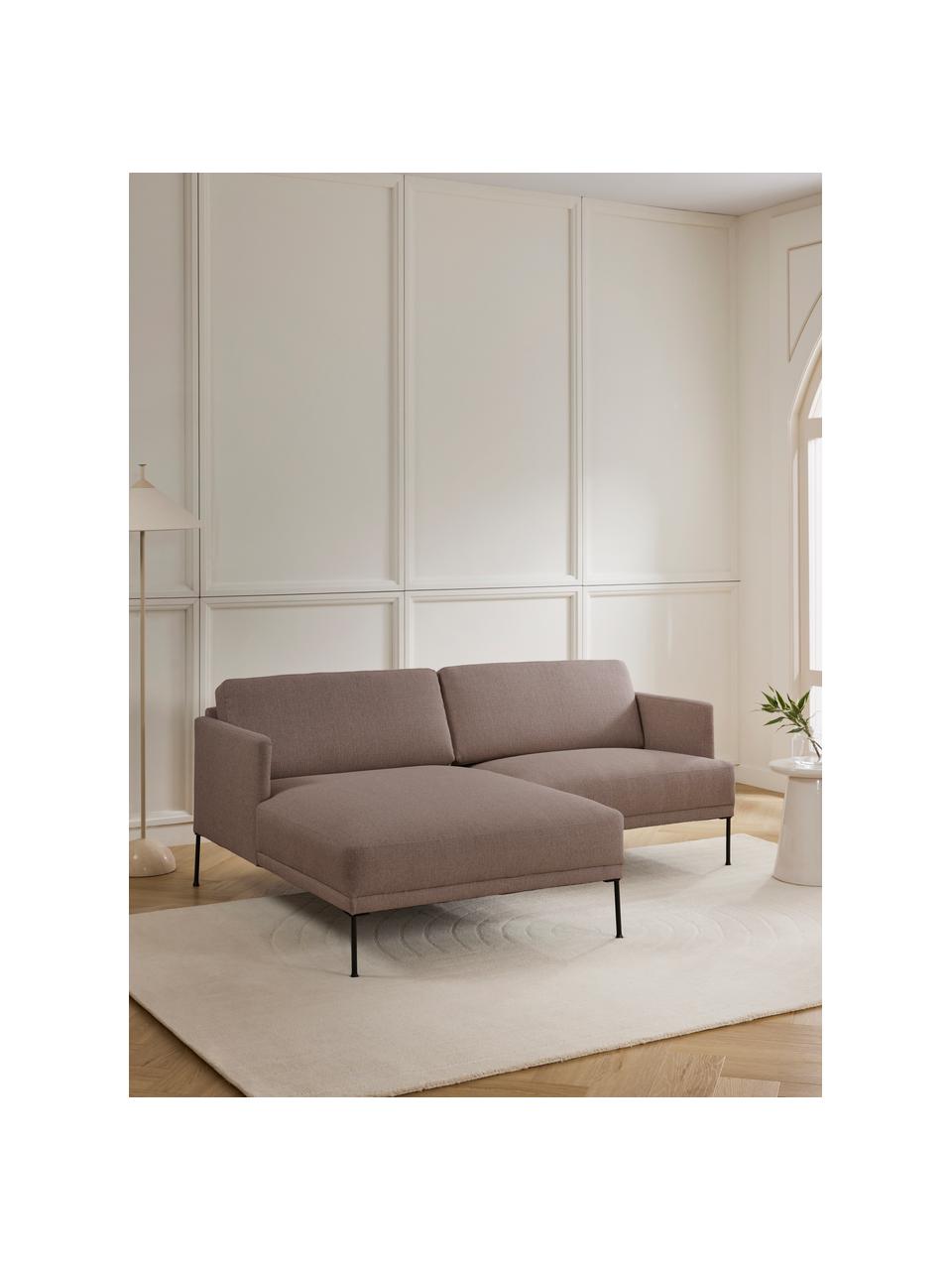 Kleine hoekbank Fluente met metalen poten, Bekleding: 100% polyester De slijtva, Frame: massief grenenhout, FSC-g, Poten: gepoedercoat metaal, Geweven stof bruin, B 198 x D 152 cm, hoekdeel links