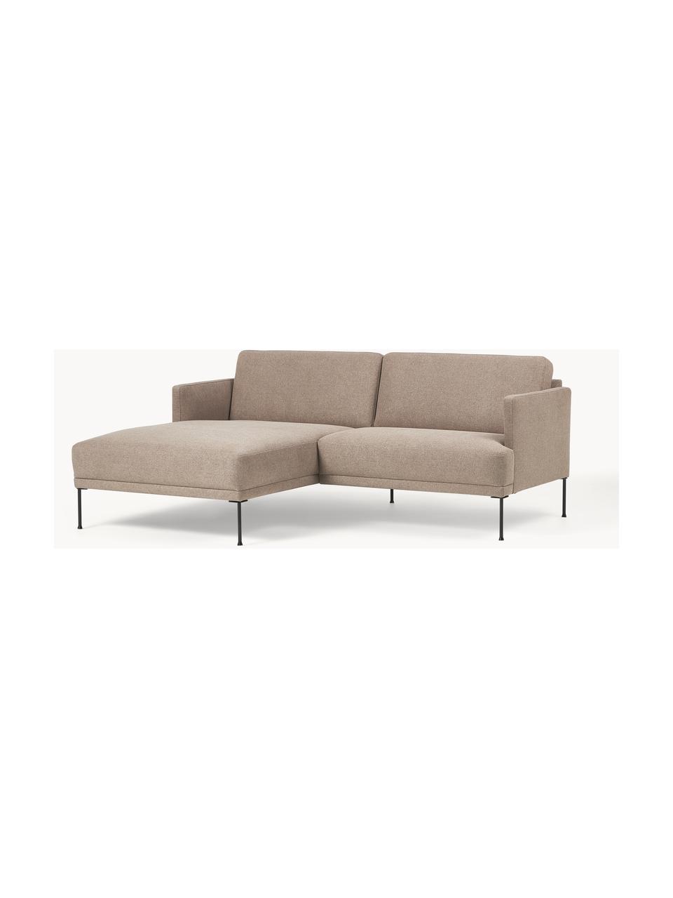 Kleines Ecksofa Fluente, Bezug: 100 % Polyester Der strap, Gestell: Massives Kiefernholz, Bir, Füße: Metall, pulverbeschichtet, Webstoff Taupe, B 198 x T 152 cm, Eckteil links