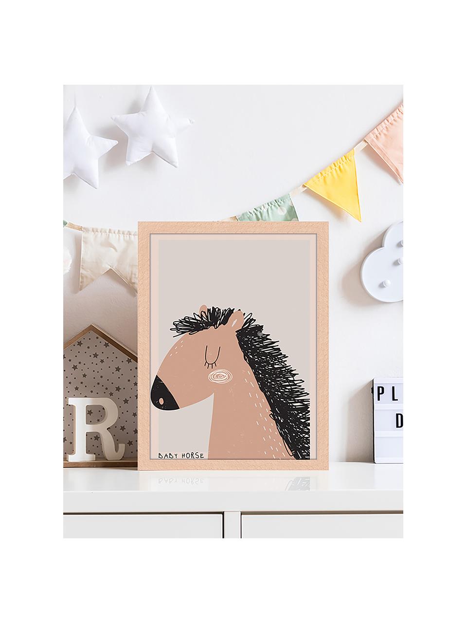 Ingelijste digitale print Baby Horse, Lijst: beukenhout FSC-gecertific, Afbeelding: digitale print op papier,, Licht hout, lichtgrijs, nougat, B 53 x H 63 cm