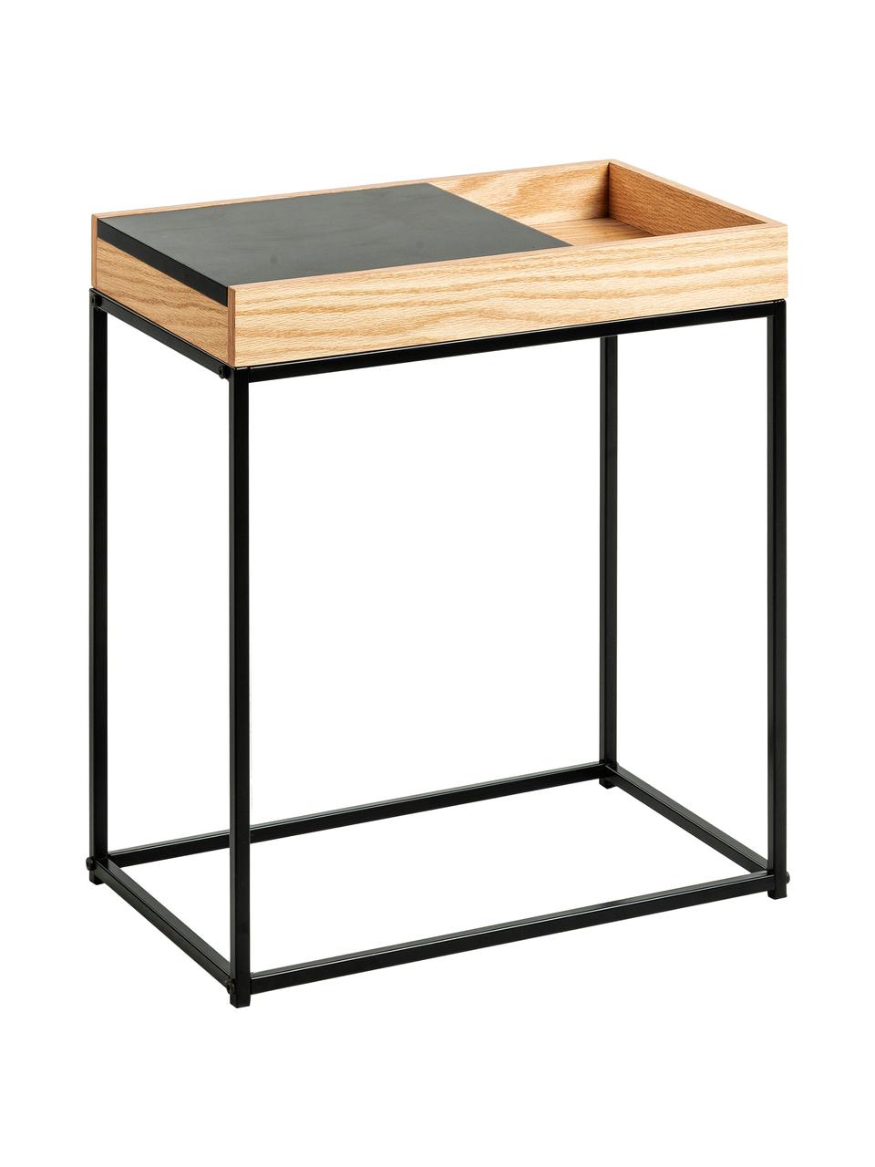 Pomocný stolík s posuvným vrchnákom Detail, Dubové drevo, čierna, Š 50 x H 30 cm