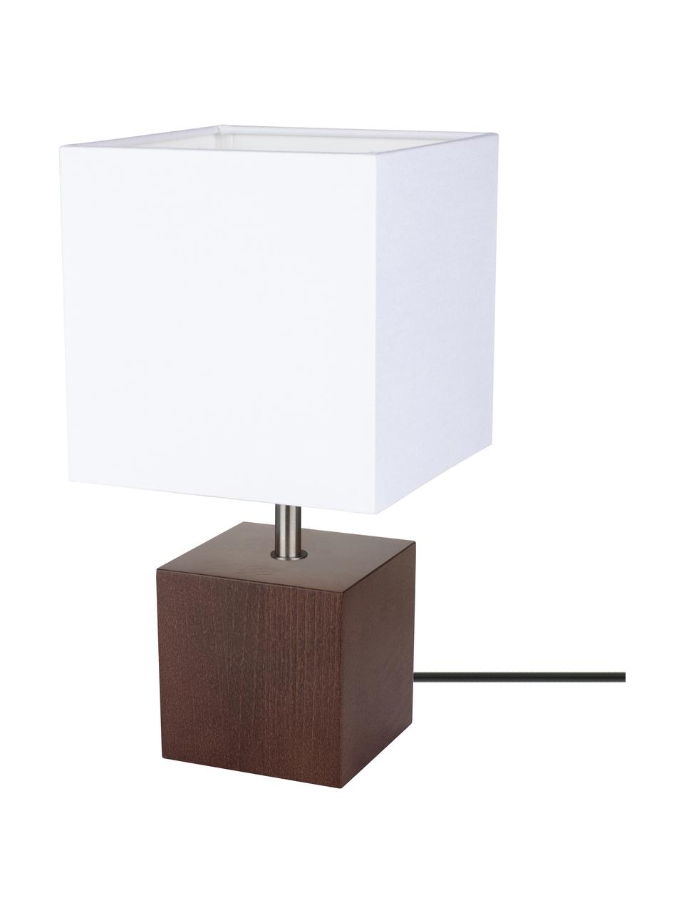 Lámpara de mesa pequeña de haya Trongo, Pantalla: tela, Cable: plástico, Blanco, marrón oscuro, An 15 x Al 30 cm