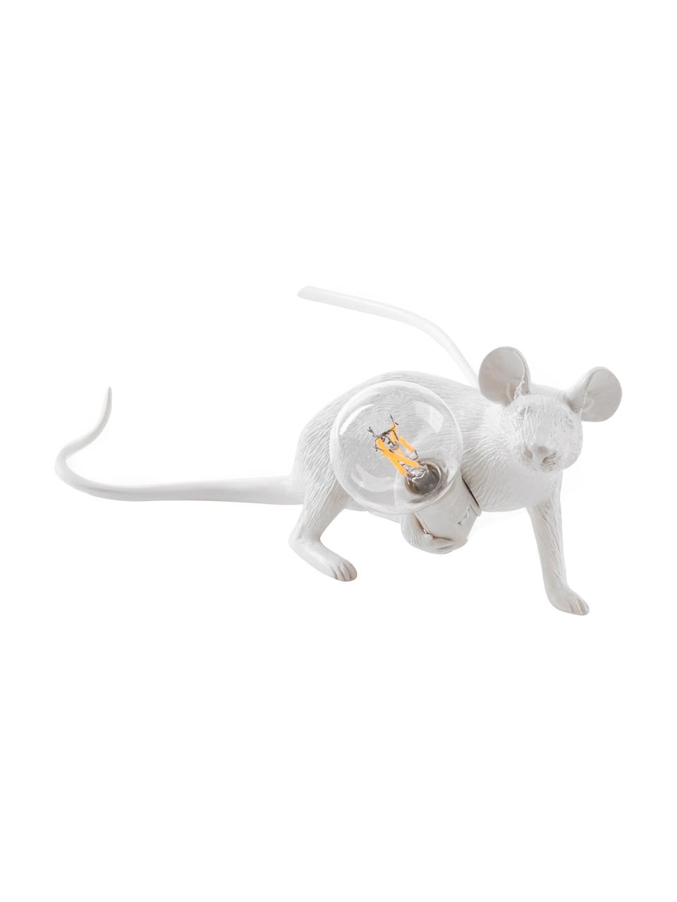 Mała lampa stołowa Mouse, Żywica syntetyczna, Biały, S 21 x W 8 cm