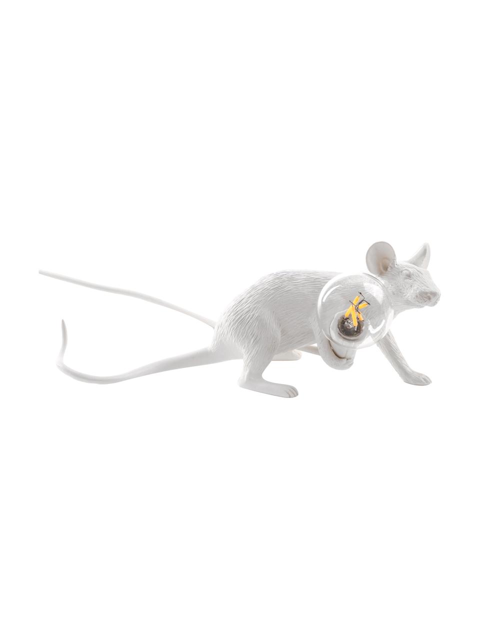Mała lampa stołowa Mouse, Żywica syntetyczna, Biały, S 21 x W 8 cm