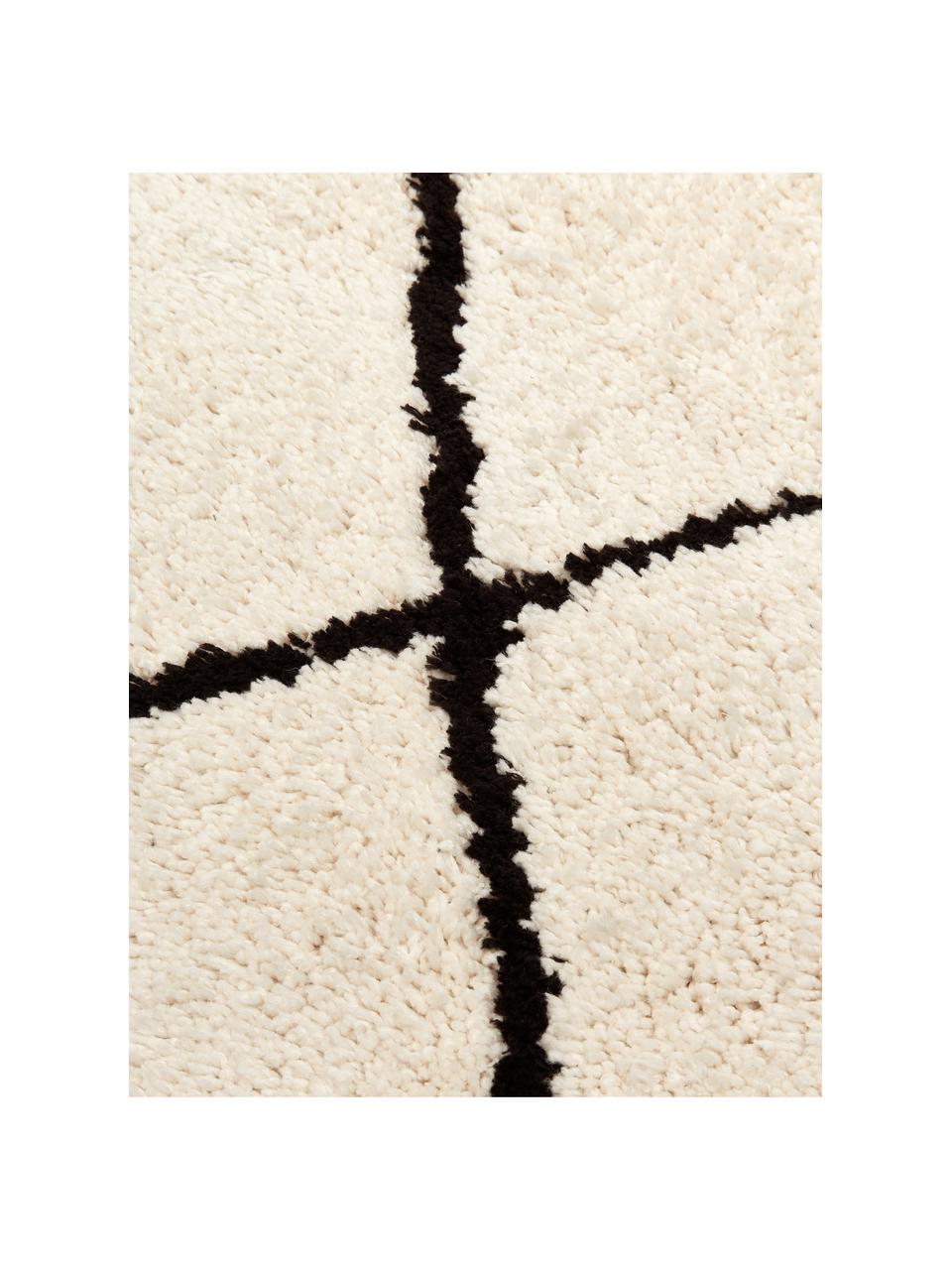 Flauschiger Hochflor-Teppich Naima mit Fransen, handgetuftet, Flor: 100 % Polyester, Cremeweiß, Schwarz, B 300 x L 400 cm (Größe XL)