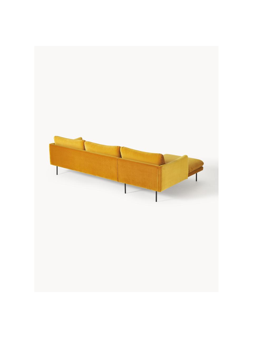 Canapé d'angle velours Moby, Velours jaune moutarde, larg. 280 x prof. 160 cm, méridienne à gauche
