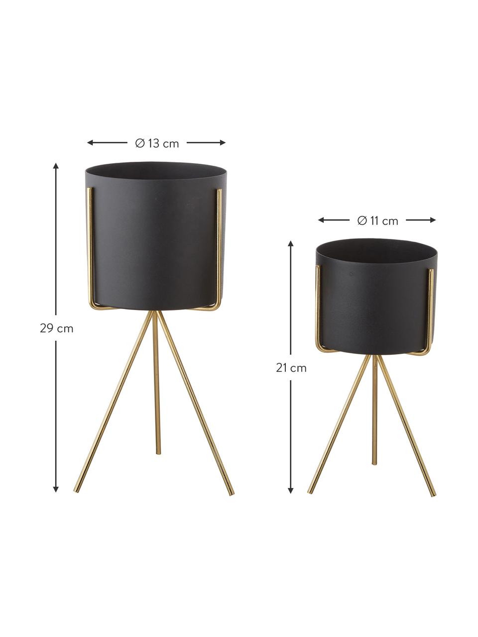 Set de maceteros pequeños de metal Pedestal, 2 pzas., Metal pintado, Negro, Set de diferentes tamaños