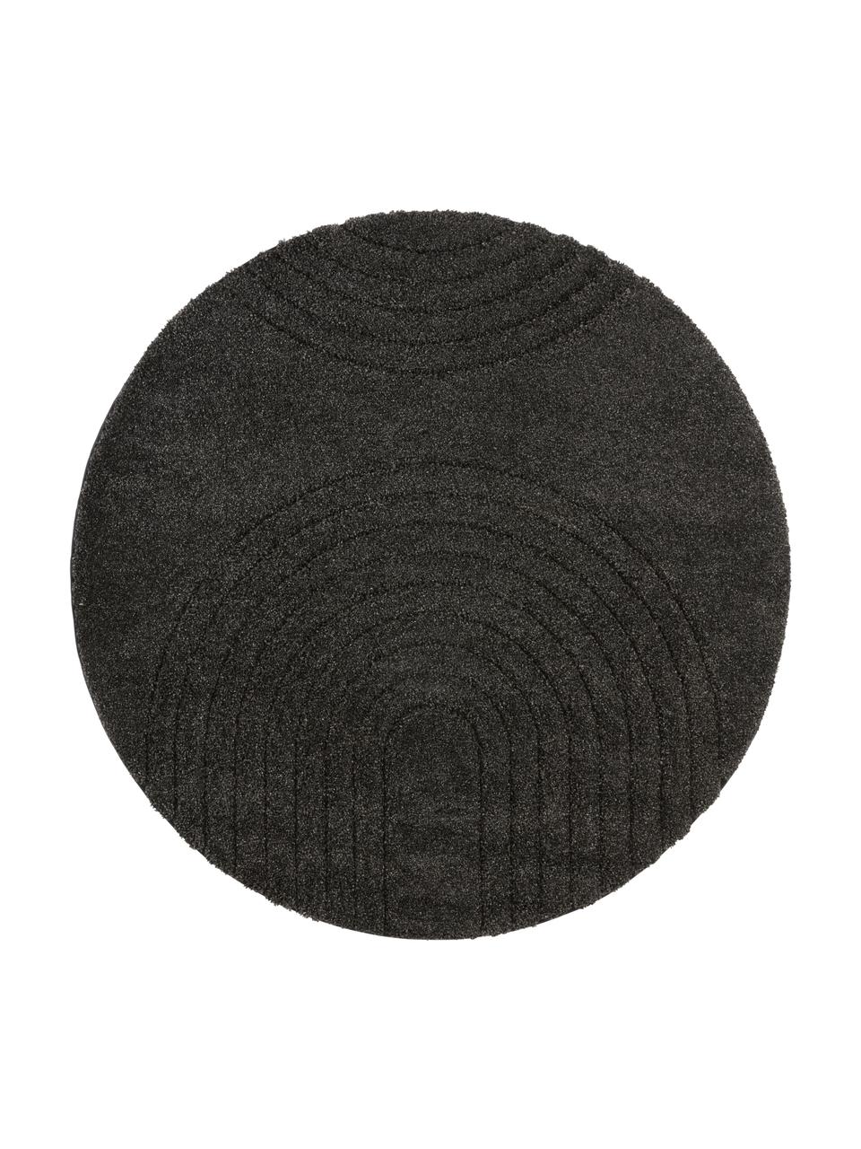 Runder Hochflor-Teppich Norwalk mit geometrischem Muster, 100% Polypropylen, Anthrazit, Ø 160 (Größe L)