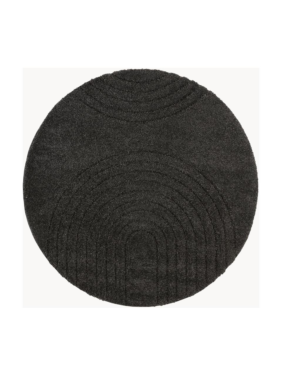 Kulatý koberec s vysokým vlasem a geometrickým vzorem Norwalk, 100 % polypropylen, Antracitová, Ø 160 (velikost L)