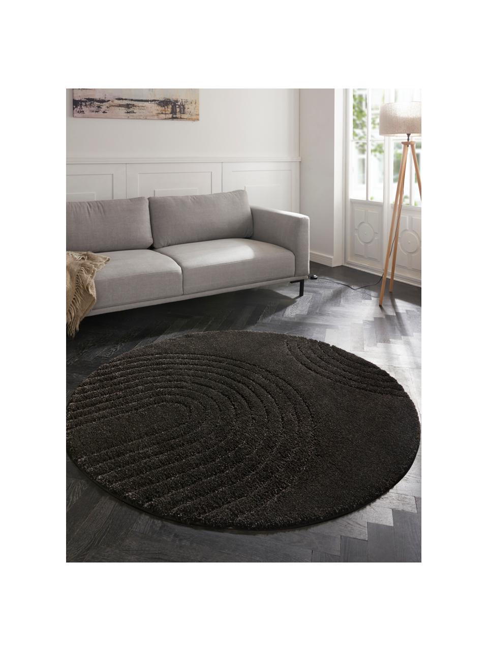 Tapis rond à poils longs texturé Norwalk, 100 % polypropylène, Noir, Ø 160 (taille L)