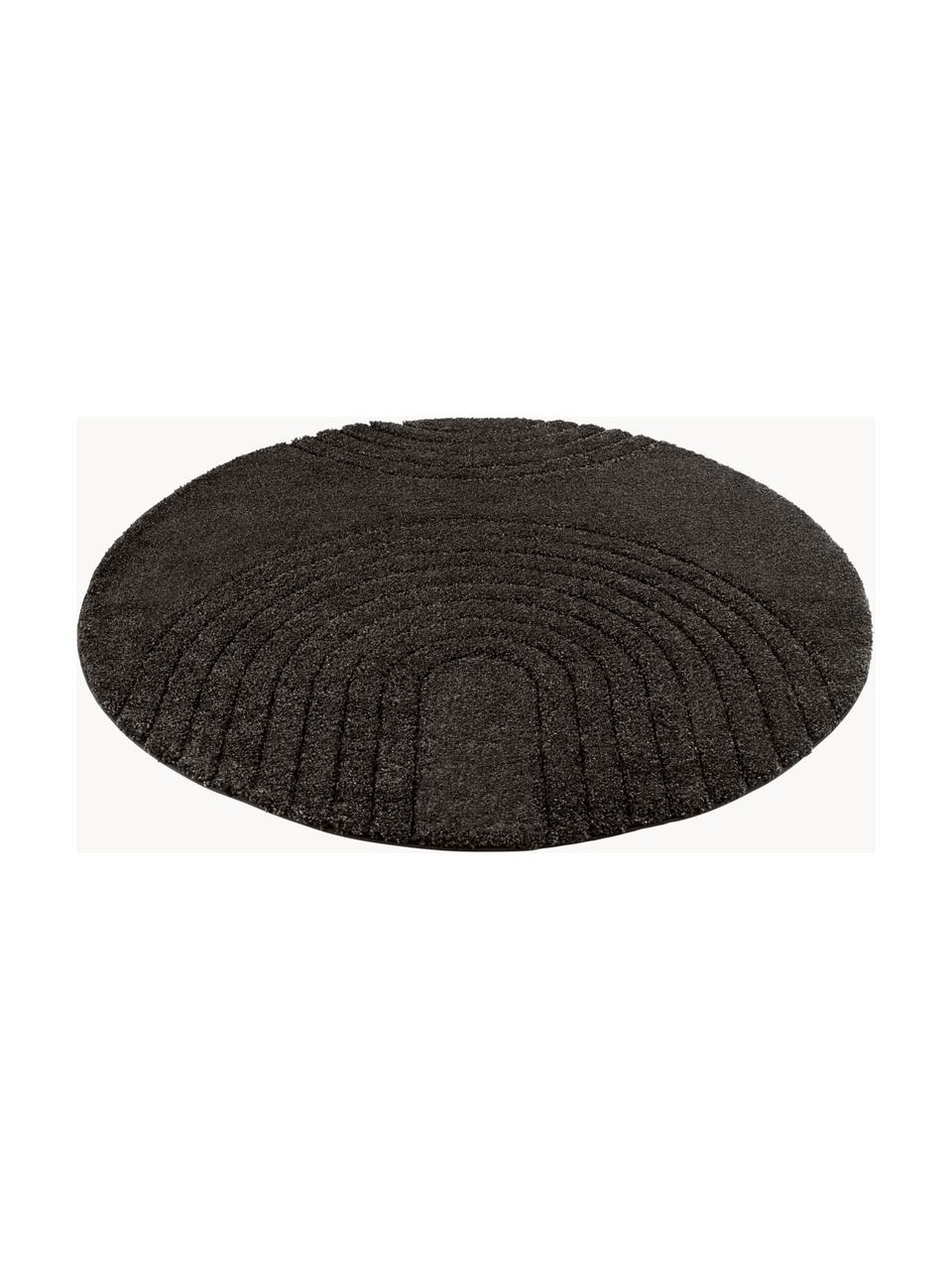 Tapis rond à poils longs texturé Norwalk, 100 % polypropylène, Noir, Ø 160 (taille L)