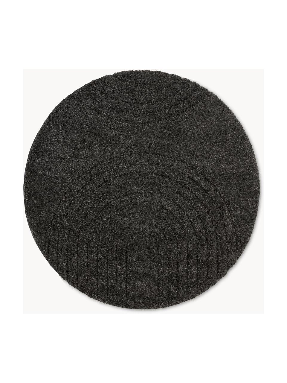 Okrúhly koberec s vysokým vlasom a geometrickým vzorom Norwalk, 100 % polypropylén, Čierna, Ø 160 (veľkosť L)