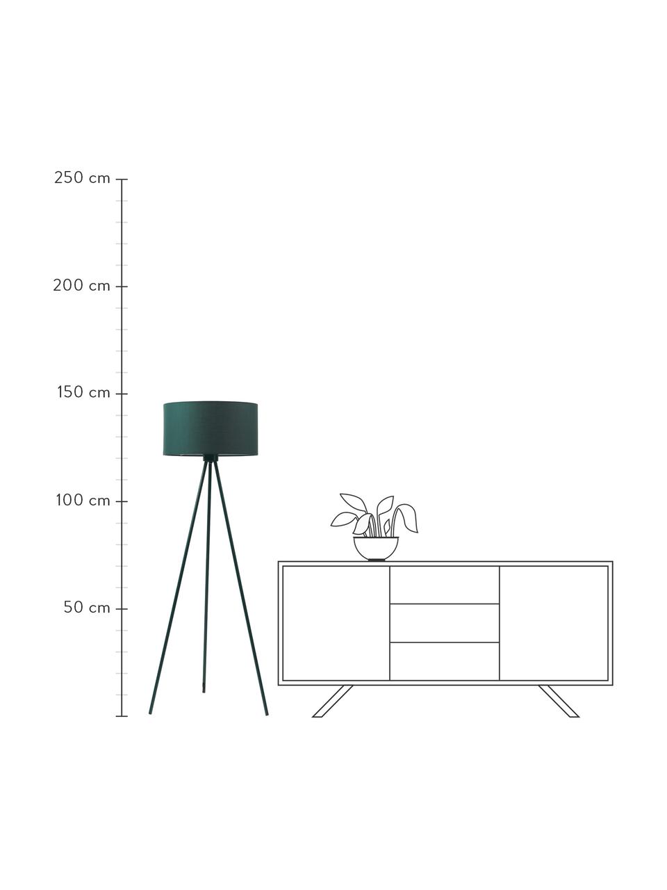 Lampa podłogowa trójnóg z kloszem z tkaniny Cella, Zielony, Ø 45 x W 147 cm