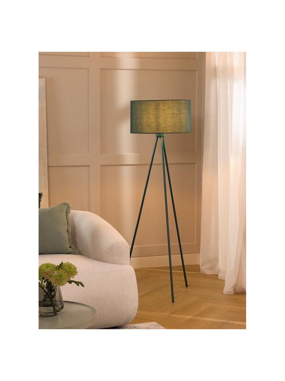 Stativová stojací lampa s látkovým stínidlem Cella, Zelená, Ø 45 cm, V 147 cm