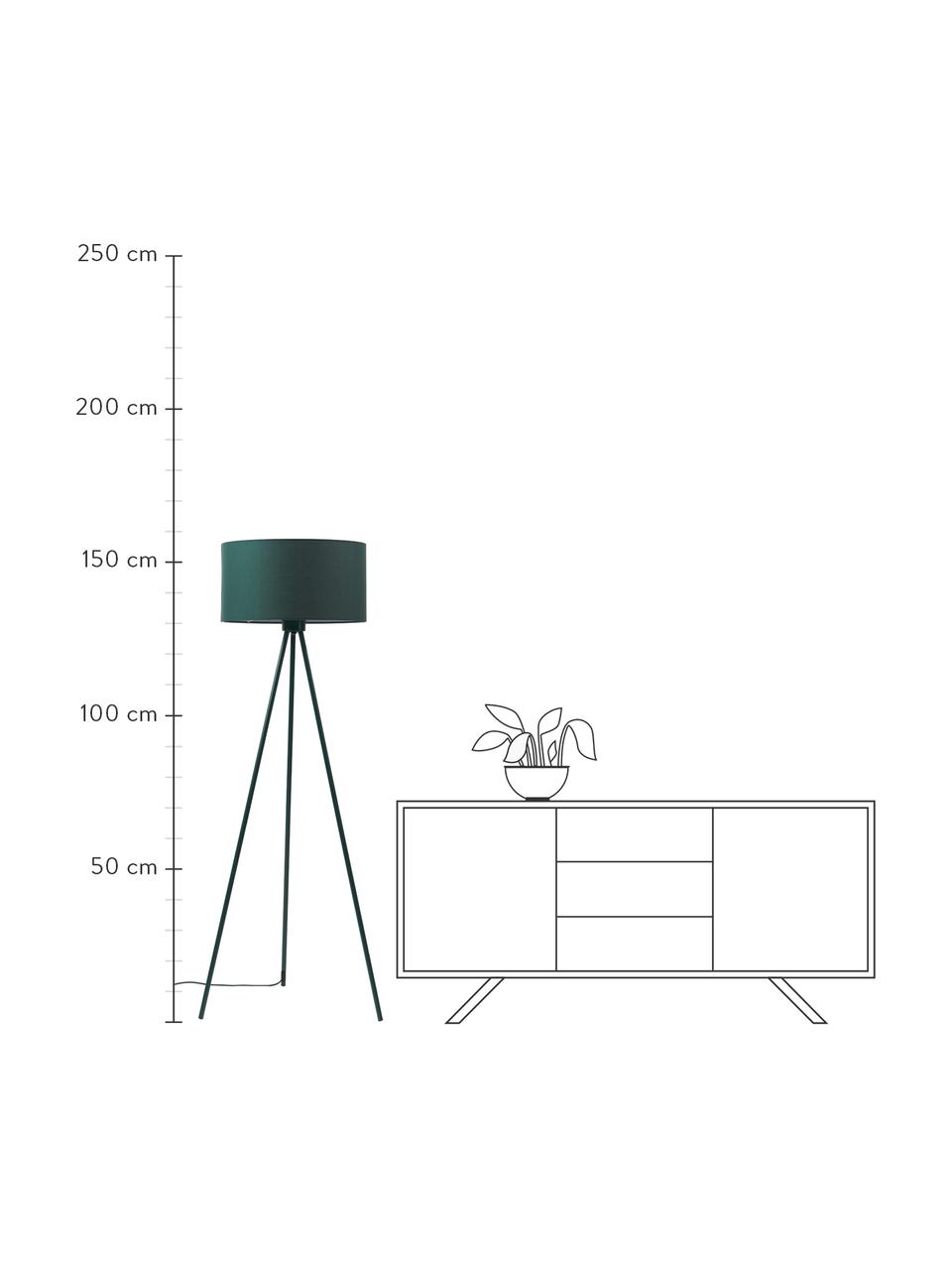 Lampada treppiede da terra con paralume in tessuto Cella, Paralume: misto cotone, Base della lampada: metallo verniciato a polv, Verde, Ø 48 x Alt. 158 cm